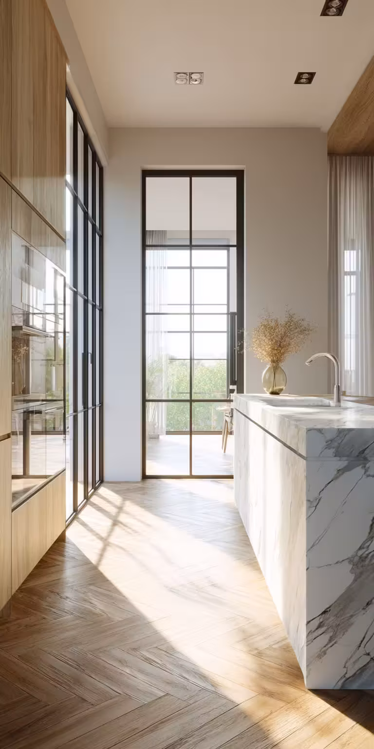Strakke stalen dubbele deuren in een modern interieur